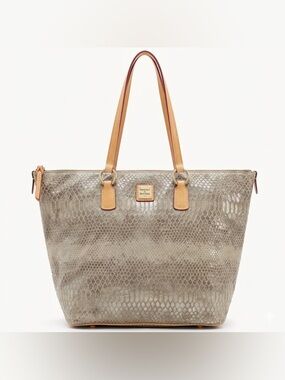 DOONEY & BOURKE snakeskin textured gold taupe iridescent red interior tote